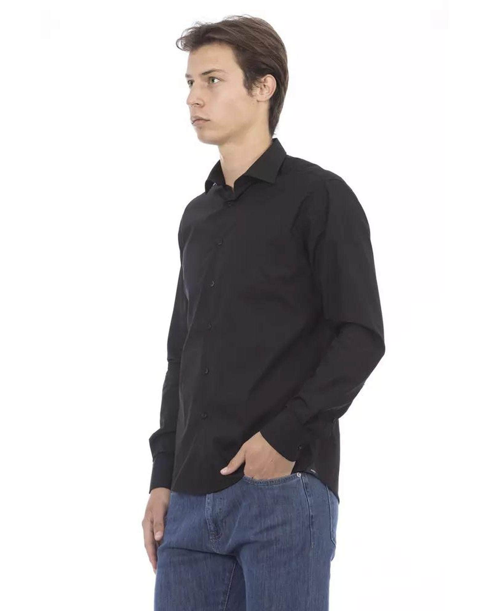 Stylish Baldinini Trend Black/White/Light Blue Cotton Shirt