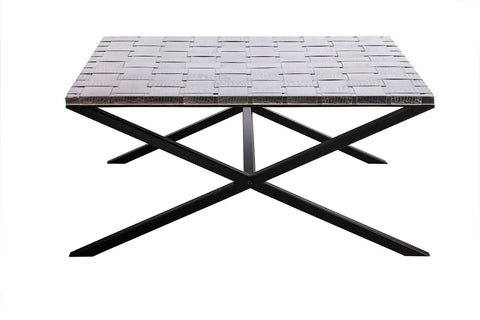 Stylish Black Coffee Table with Stainless Steel Woven Top