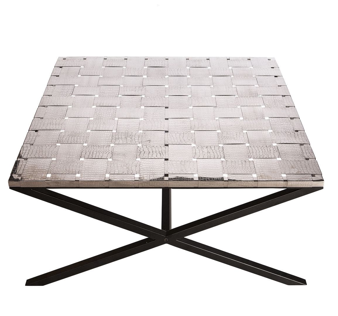 Stylish Black Coffee Table with Stainless Steel Woven Top