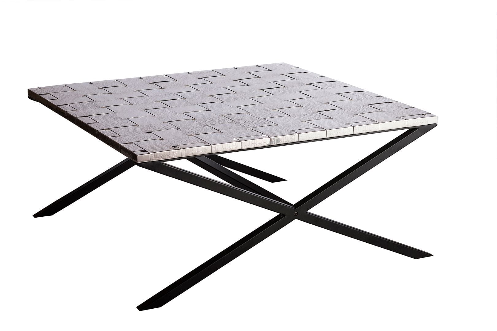 Stylish Black Coffee Table with Stainless Steel Woven Top