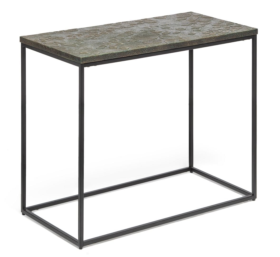 Stylish Black Sofa Side Table with Textured Wood Top