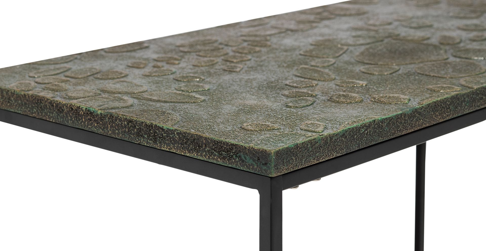 Stylish Black Sofa Side Table with Textured Wood Top