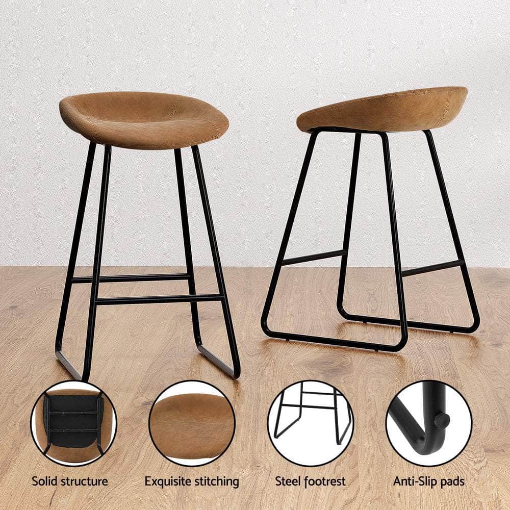 Stylish Brown PU Leather Bar Stools - Set of 2
