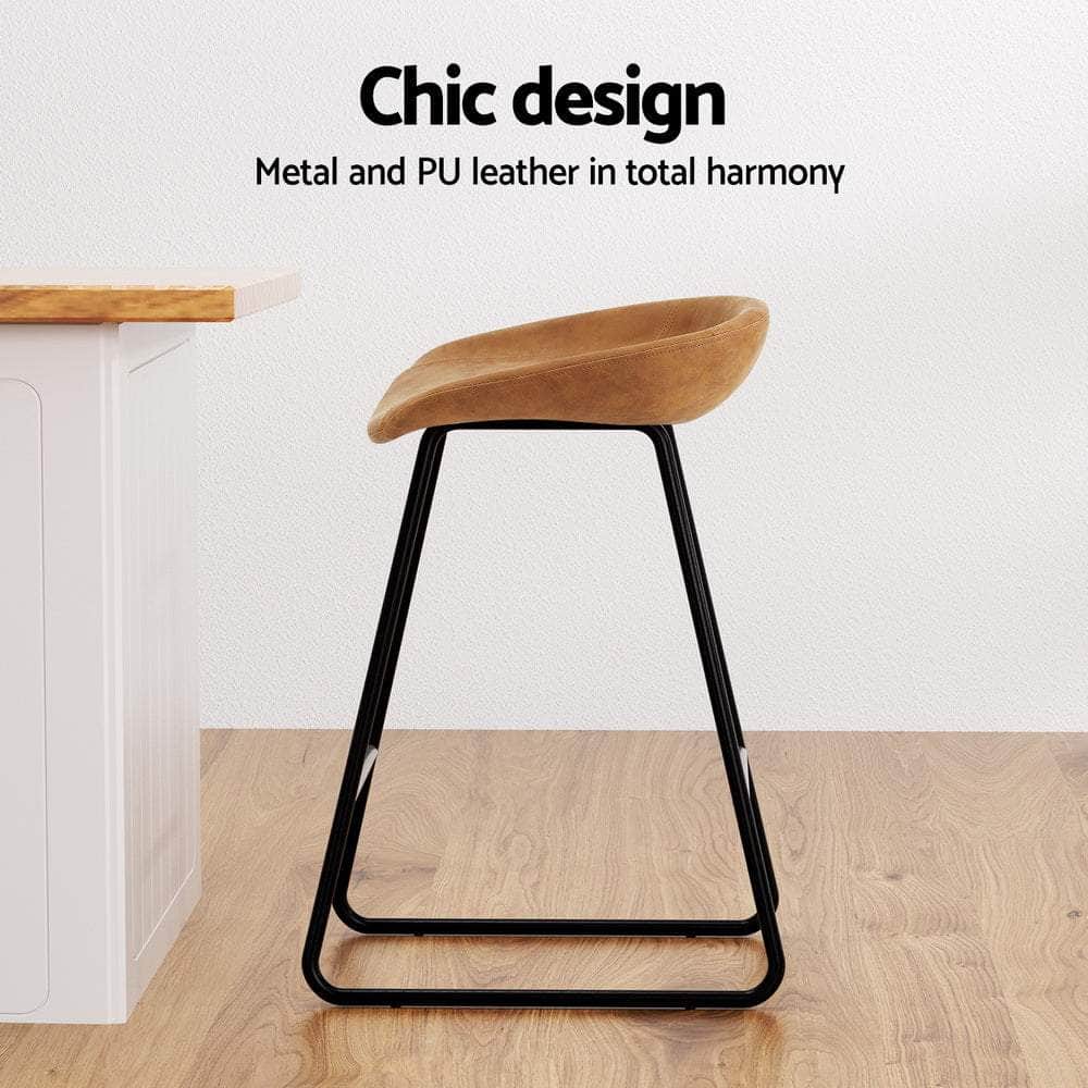 Stylish Brown PU Leather Bar Stools - Set of 2