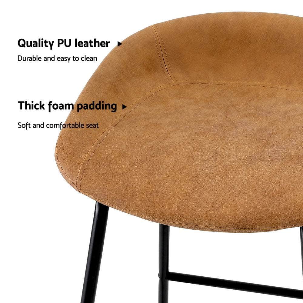 Stylish Brown PU Leather Bar Stools - Set of 2