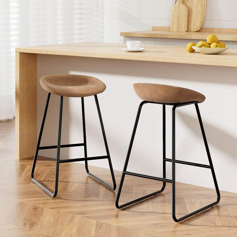 Stylish Brown PU Leather Bar Stools - Set of 2