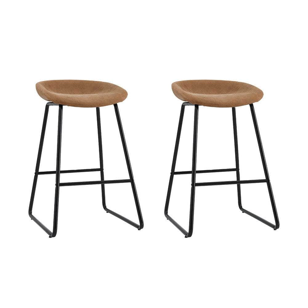 Stylish Brown PU Leather Bar Stools - Set of 2