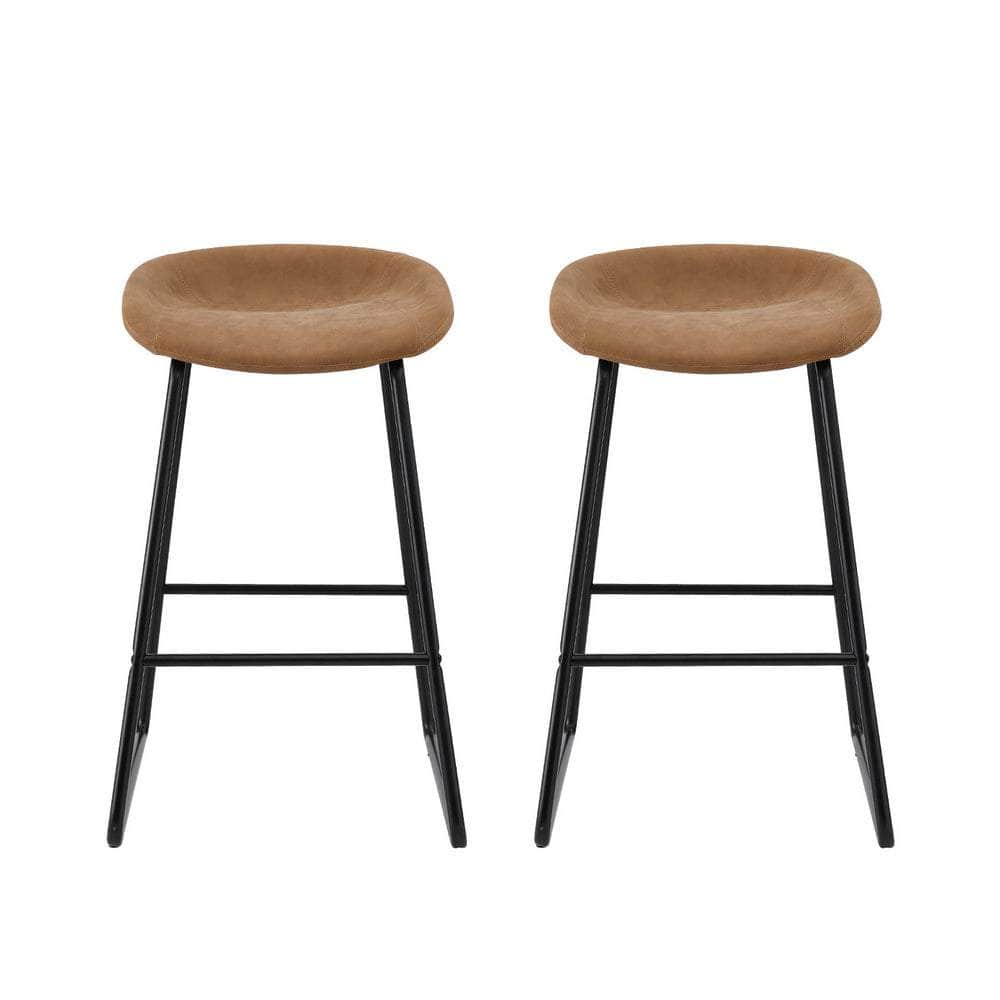 Stylish Brown PU Leather Bar Stools - Set of 2