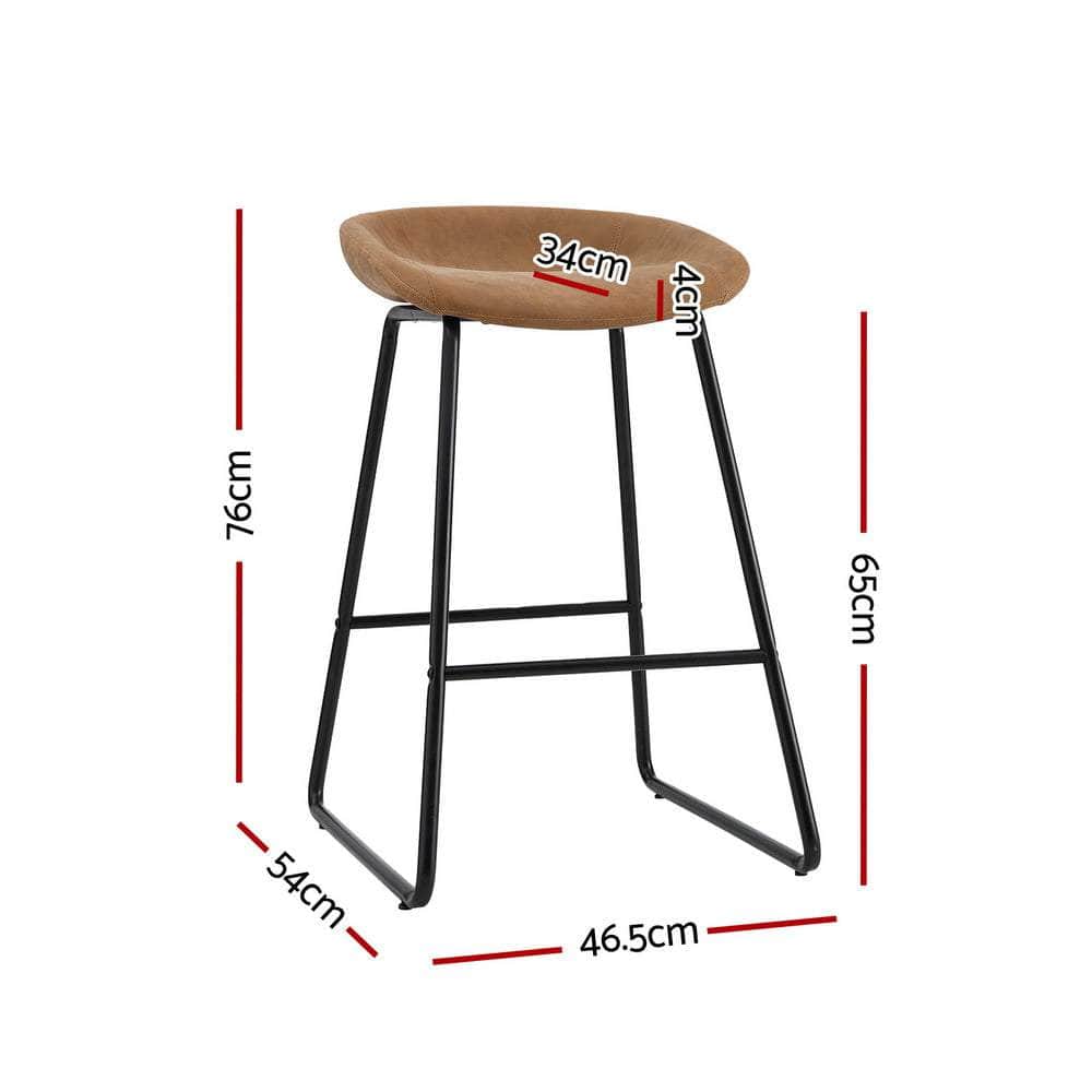 Stylish Brown PU Leather Bar Stools - Set of 2