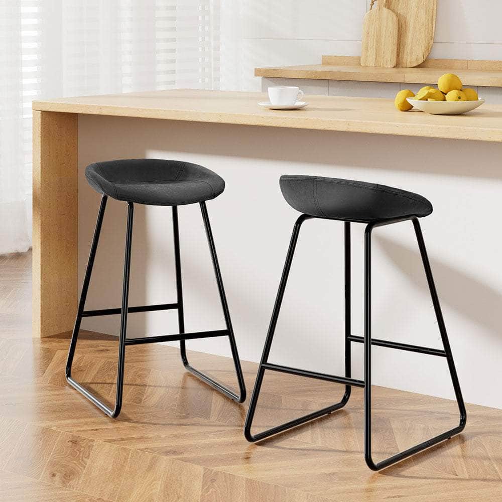 Stylish Brown PU Leather Bar Stools - Set of 2