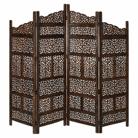 4 Panel Room Divider Screen Privacy Shoji Timber Wood Stand - Burnt