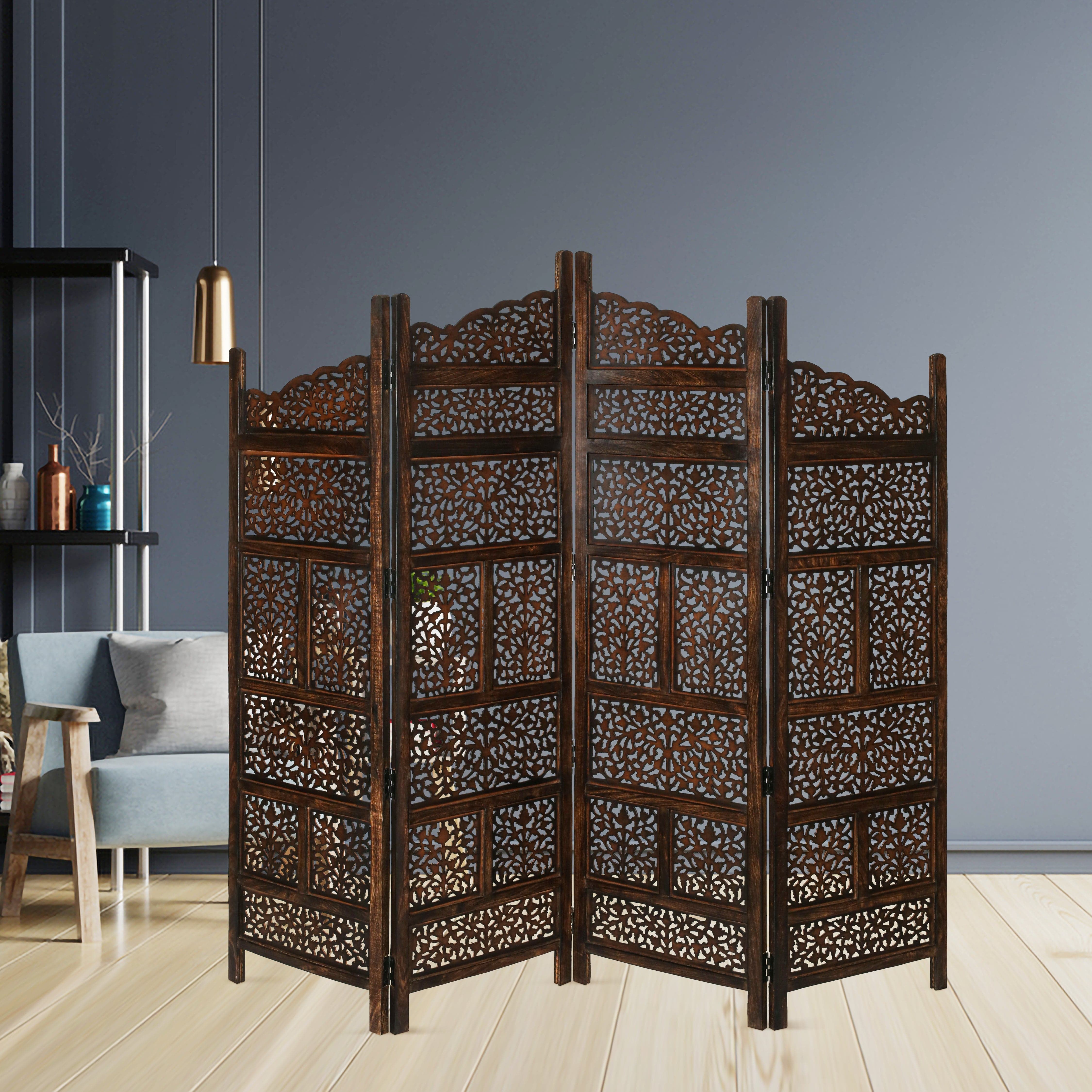 Stylish Burnt Wood Room Divider: Privacy Screen with Shoji Design
