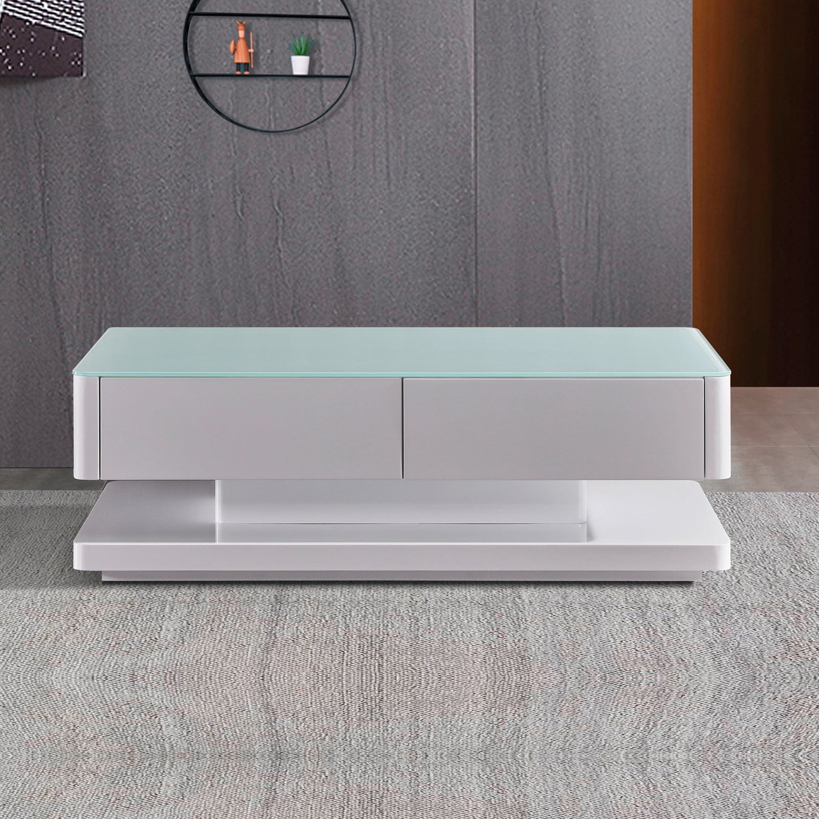 White colour - Stylish Coffee Table High Gloss Finish Shiny White With 4 Drawers Storage
