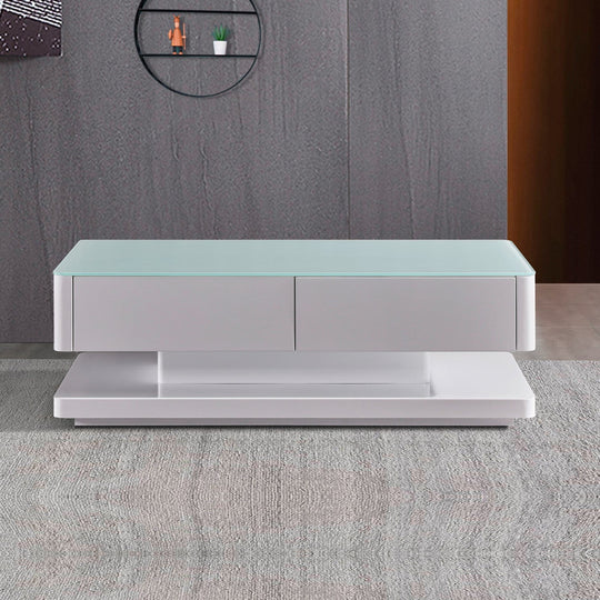 White colour - Stylish Coffee Table High Gloss Finish Shiny White With 4 Drawers Storage