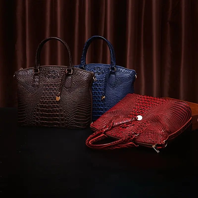 Stylish Crocodile Pattern Tote Bag: Perfect for Office & Work with Double Handles and Zipper Closure