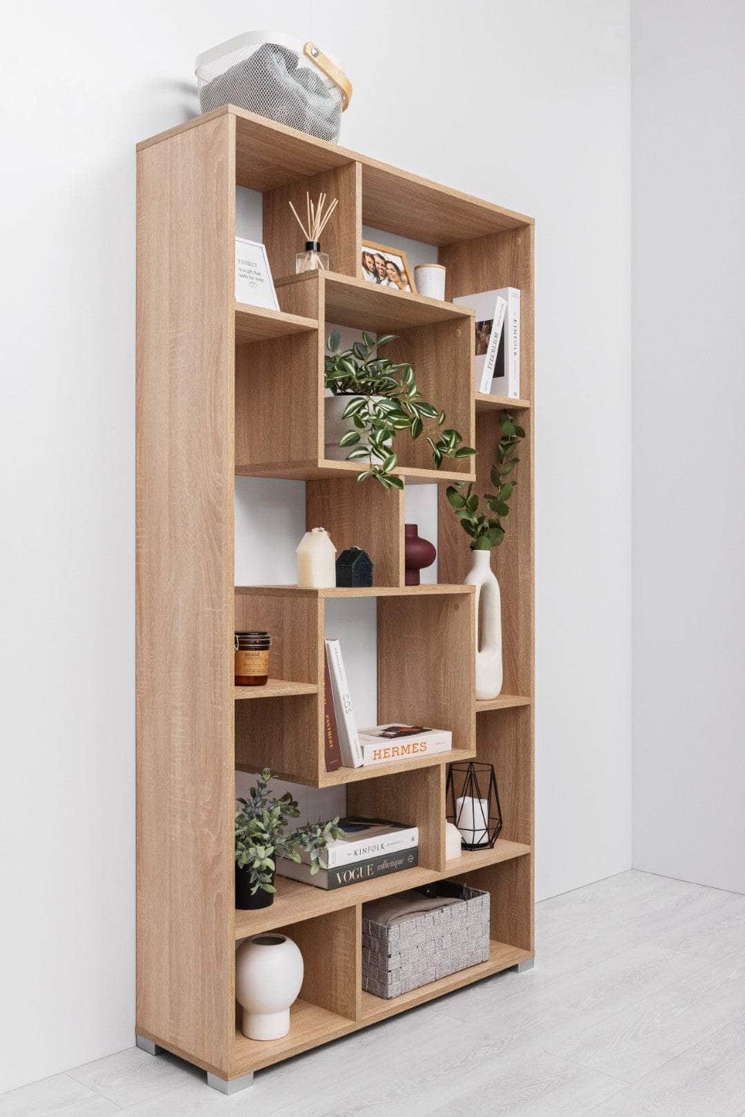 Stylish Display Shelf - Nordic Ash/Natural Oak/White
