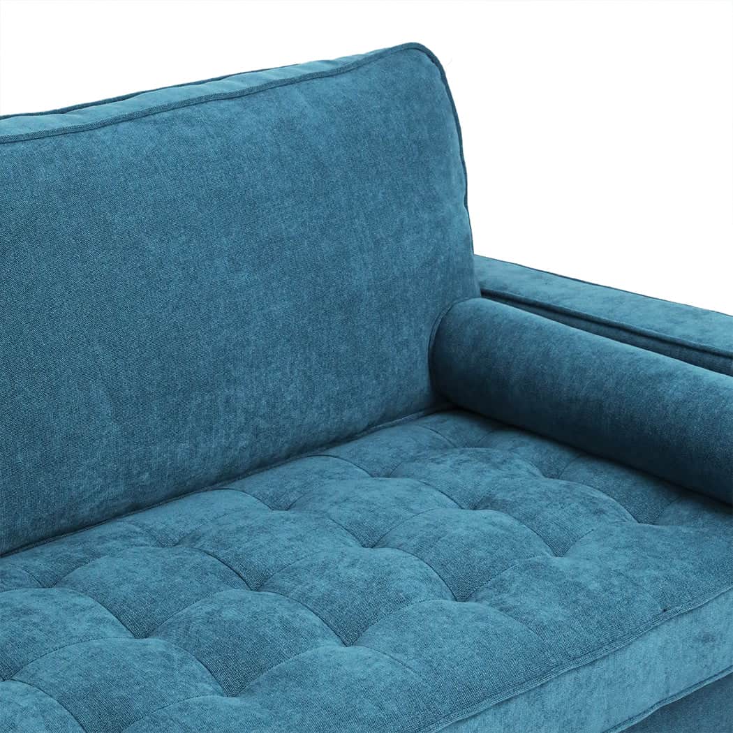 Stylish Fabric Sofa Armchair 3 Seater Couch Blue 191cm Wide