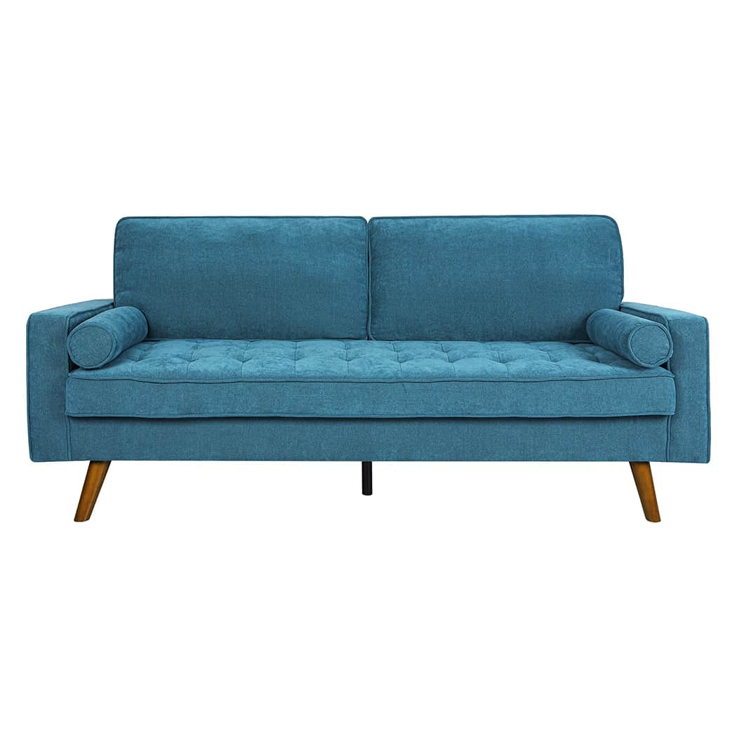 Stylish Fabric Sofa Armchair 3 Seater Couch Blue 191cm Wide