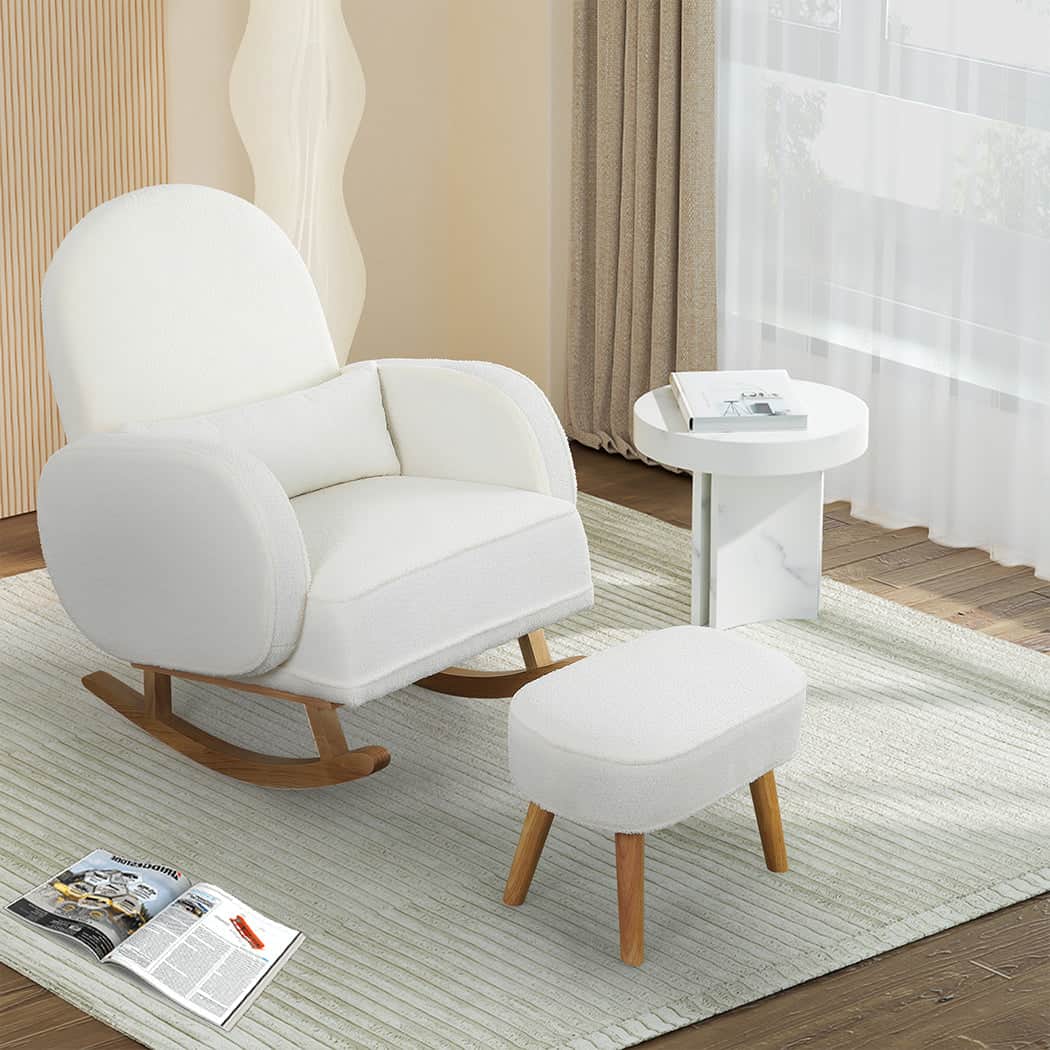 Stylish Fleece Rocking Chair with footstool  Soft Cushion Classic