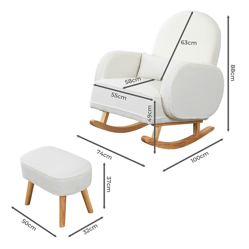 Stylish Fleece Rocking Chair with footstool  Soft Cushion Classic