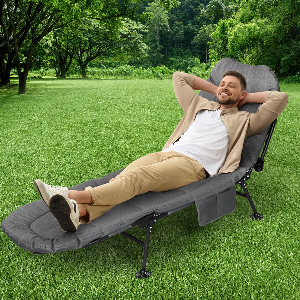 Stylish Folding Camping Bed Camp Cots Dark Grey  Soft Cushion