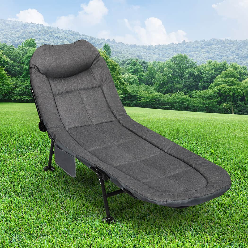 Stylish Folding Camping Bed Camp Cots Dark Grey  Soft Cushion