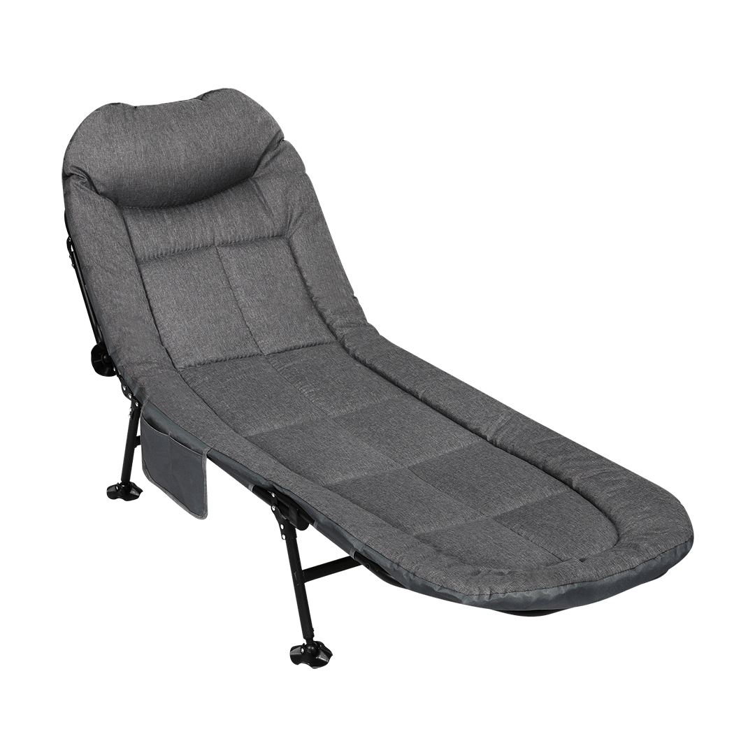 Stylish Folding Camping Bed Camp Cots Dark Grey  Soft Cushion