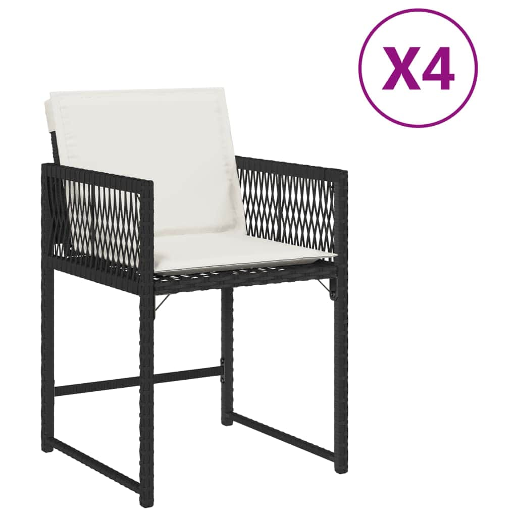 4 Pcs - Stylish: Garden Chairs with Cushions 4 pcs Black Poly Rattan