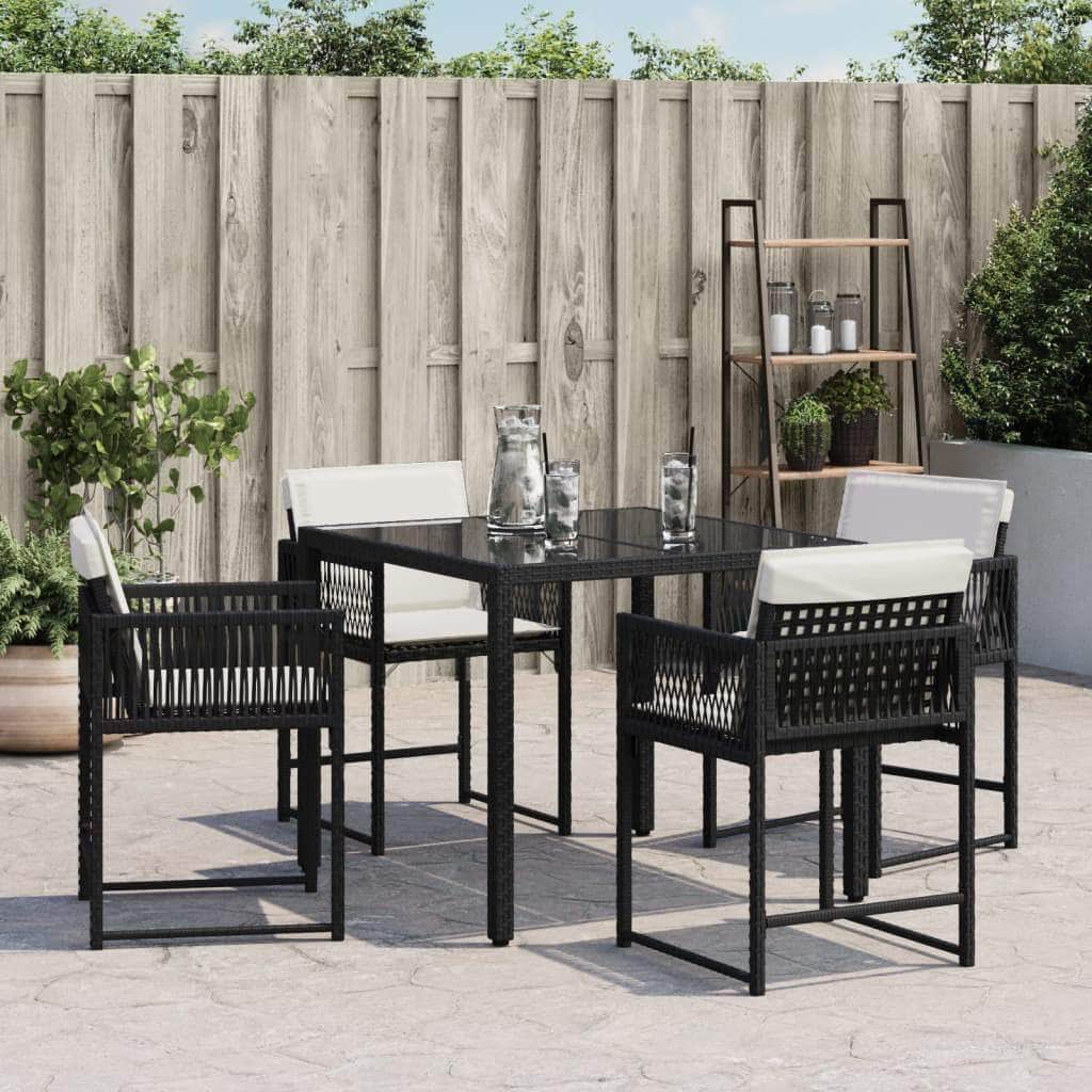 Stylish: Garden Chairs with Cushions 4 pcs Black Poly Rattan | Black colour