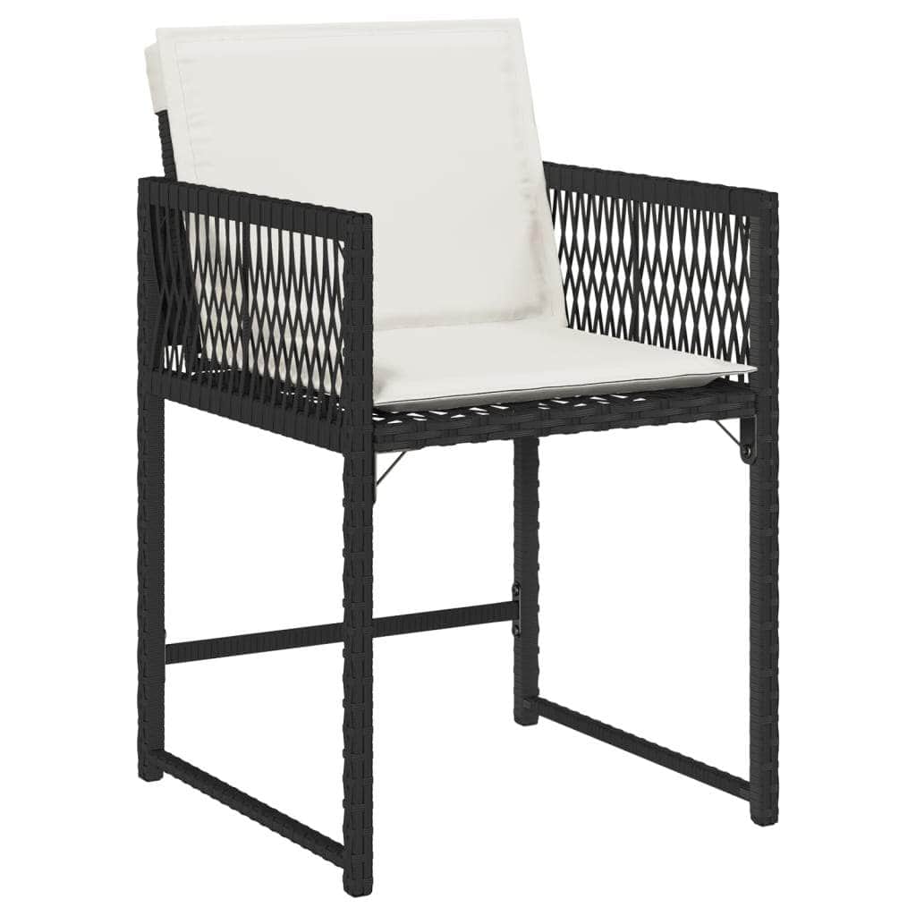 Stylish: Garden Chairs with Cushions 4 pcs Black Poly Rattan, Rattan finish