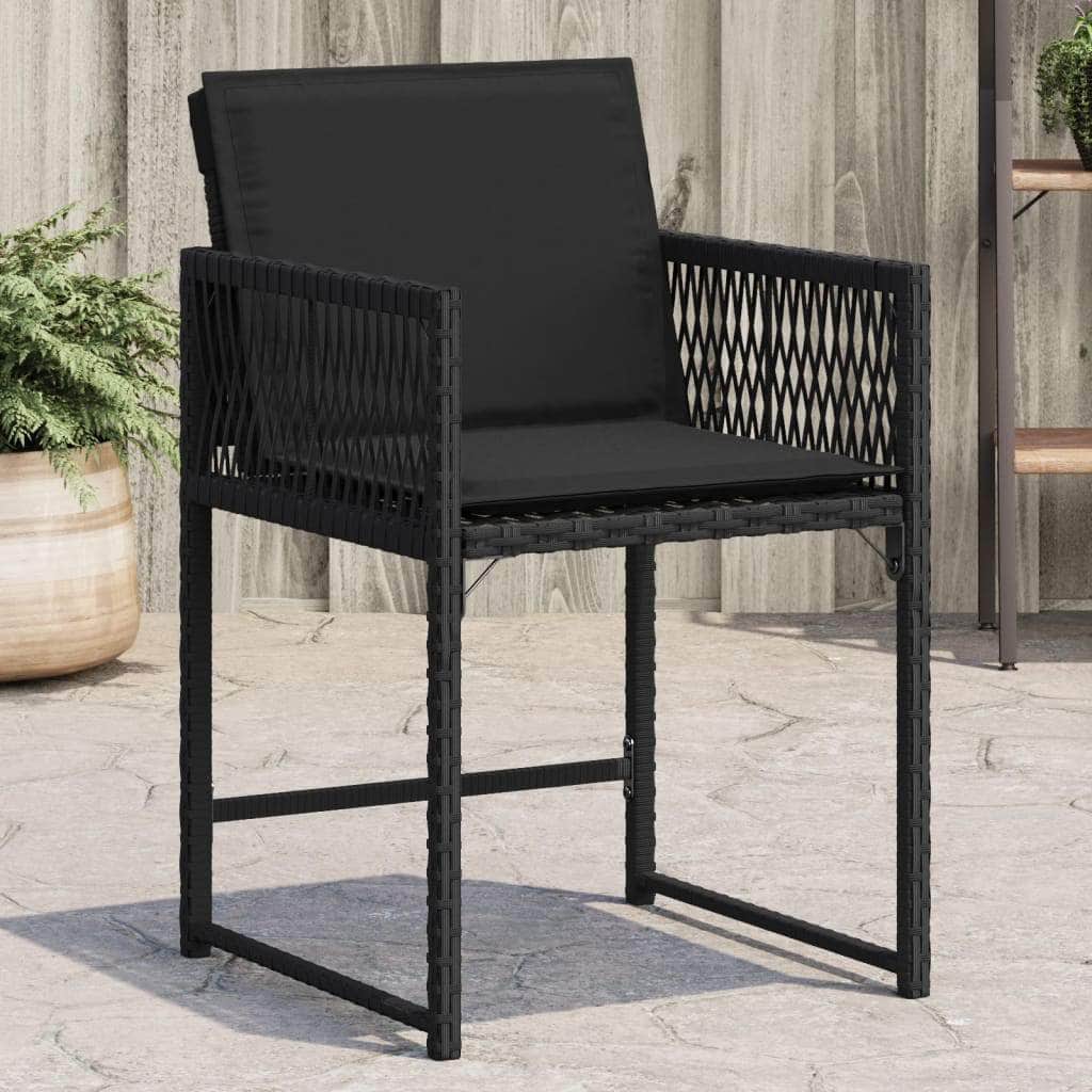 Stylish: Garden Chairs with Cushions 4 pcs Black Poly Rattan, Black colour