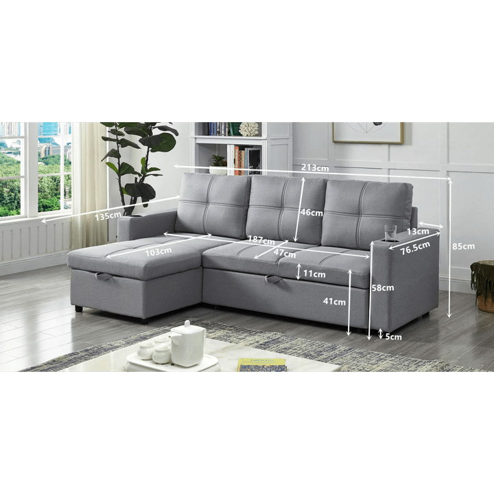 Stylish Georgia Sofa Bed Couch Lounge Modular Corner 3-Seat Rev in Light Grey
