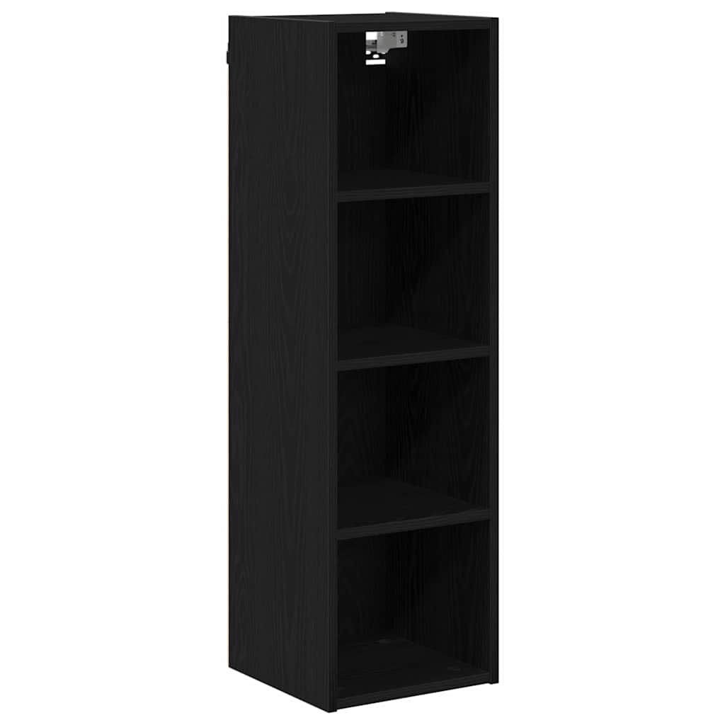 Black colour - Stylish Hanging Cabinet with Shelf Riga Black Oak - Sturdy Frame