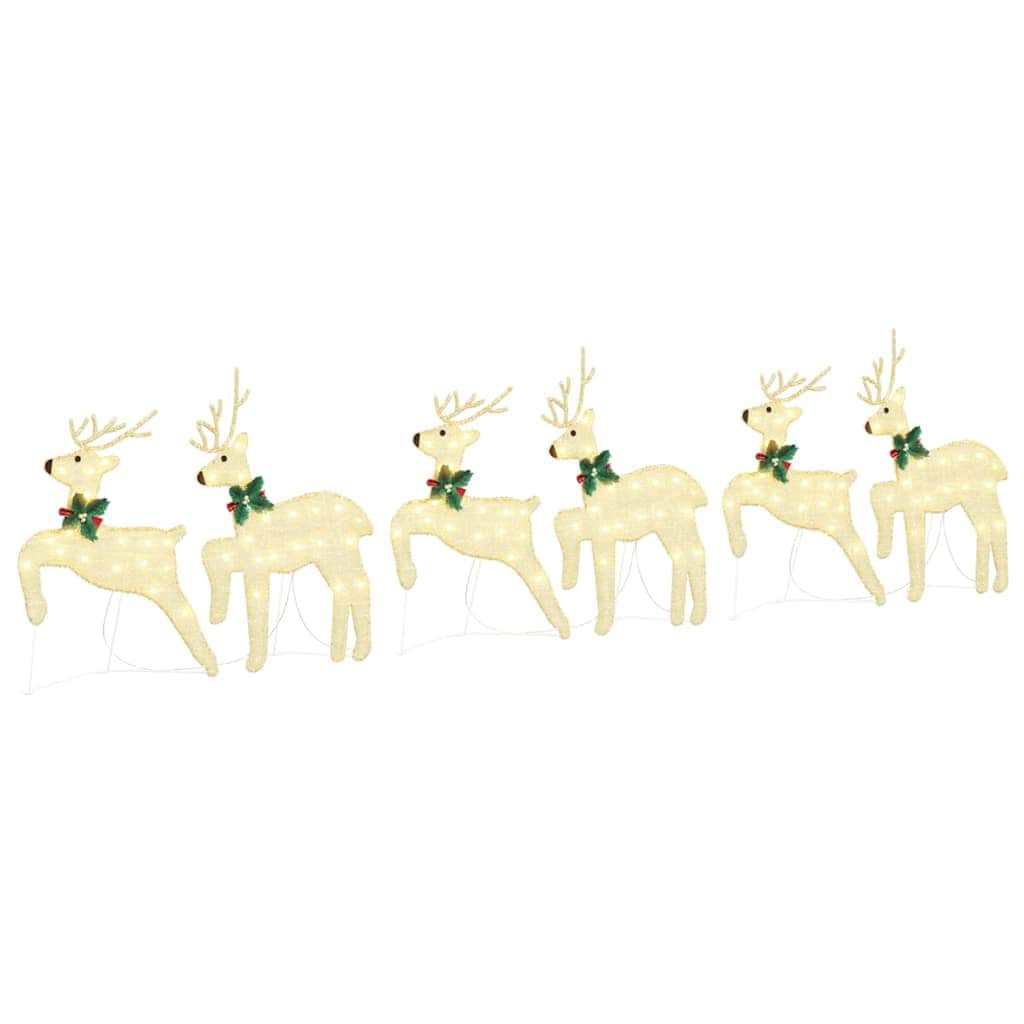 6 Pcs - Stylish LED Reindeers 6 pcs Gold Fabric - Designer Finish - Stylish