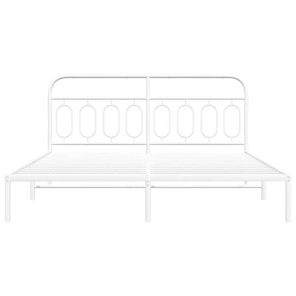 Stylish Metal Bed Frame with Headboard Black King Size