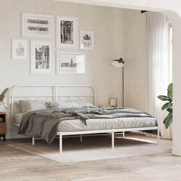 Stylish Metal Bed Frame with Headboard Black King Size