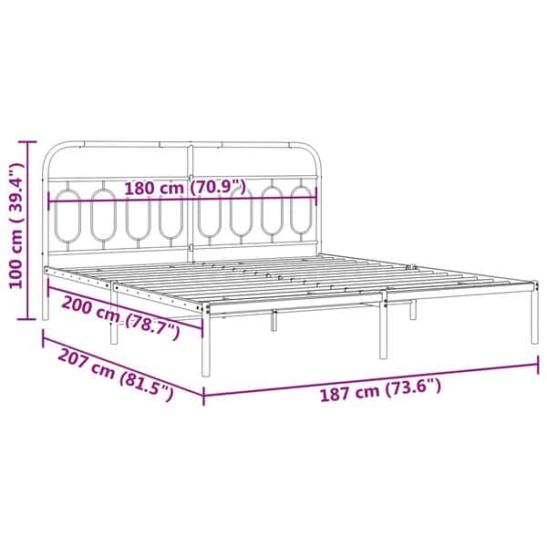 Stylish Metal Bed Frame with Headboard Black King Size