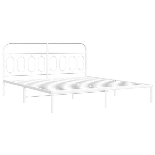 Stylish Metal Bed Frame with Headboard Black King Size