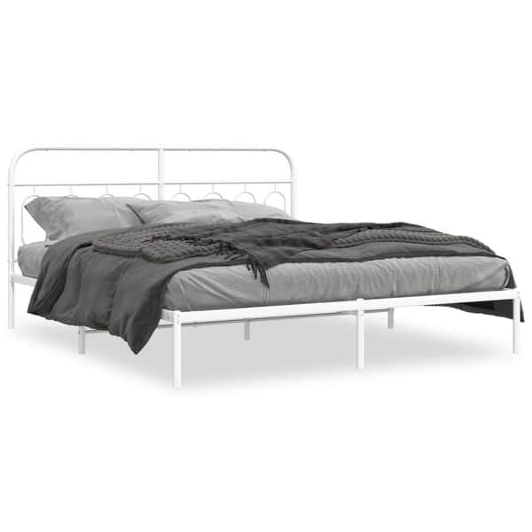 Stylish Metal Bed Frame with Headboard Black King Size