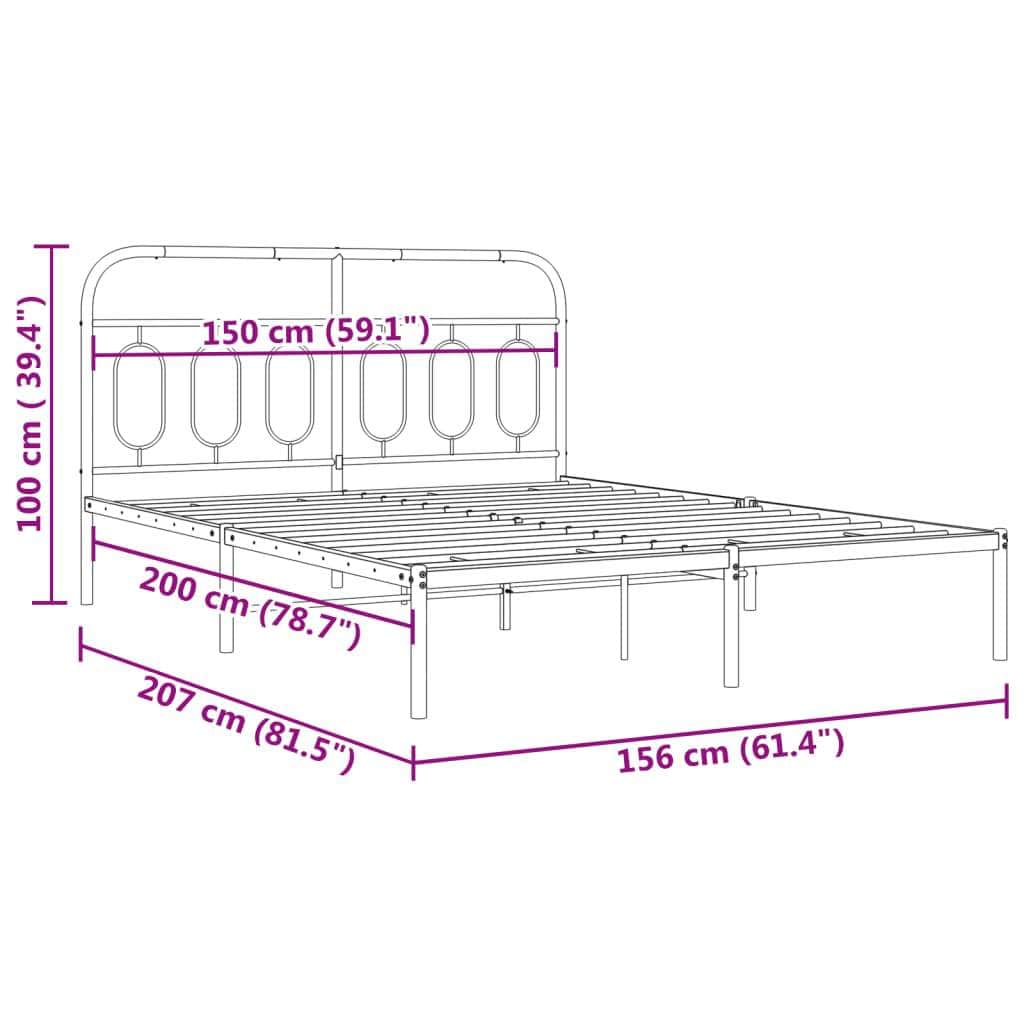 Stylish Metal Bed Frame with Headboard Black Queen Size