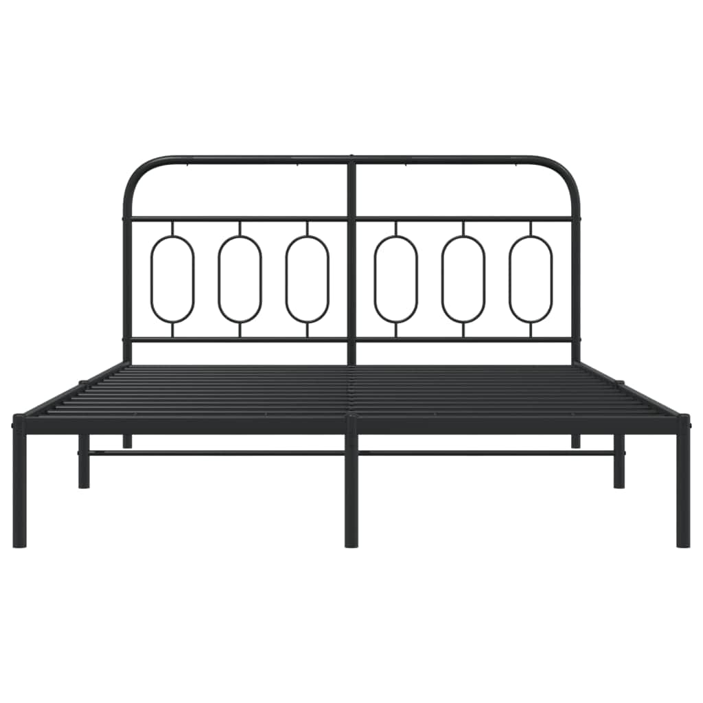 Stylish Metal Bed Frame with Headboard Black Queen Size