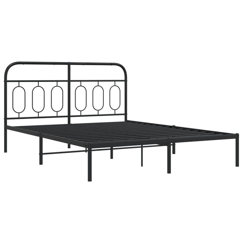 Stylish Metal Bed Frame with Headboard Black Queen Size