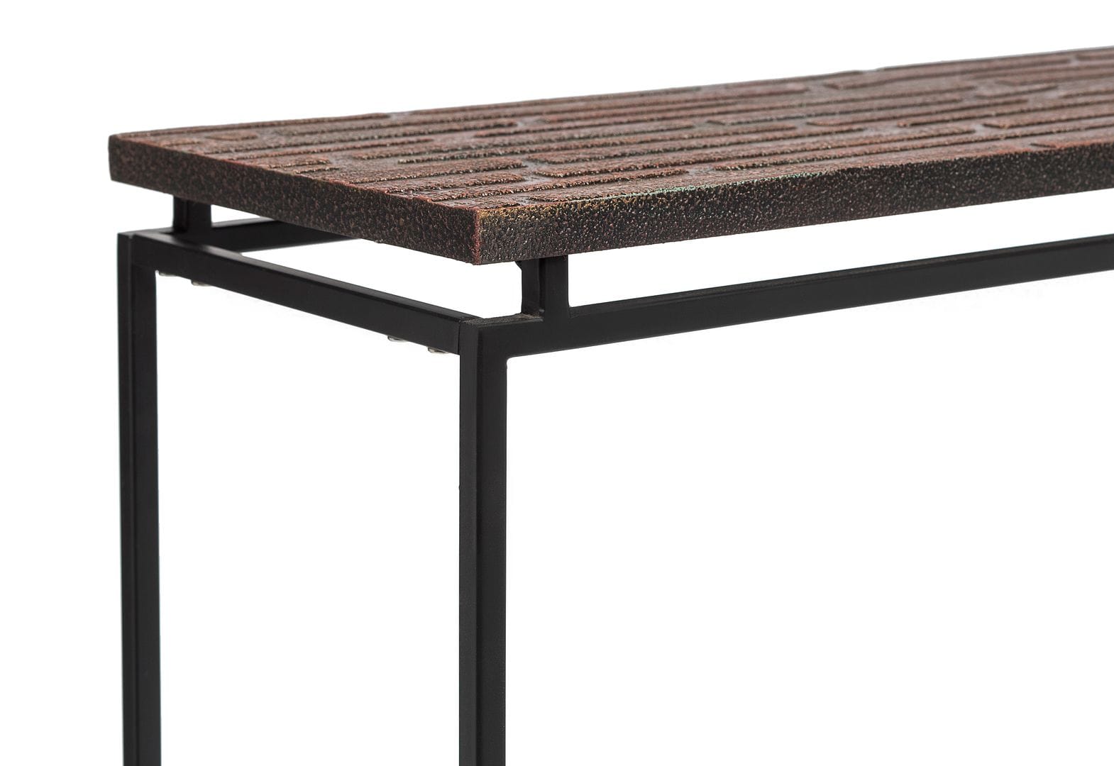 Stylish Modern Narrow Console Table with Copper Textured Wood Top for Hallways