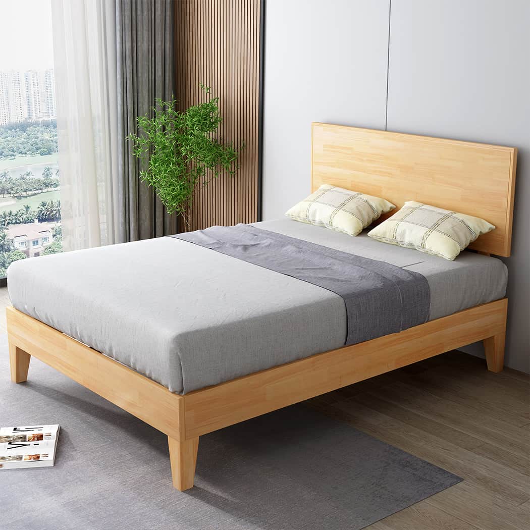 Stylish Queen Rubberwood Bed Frame  Wood Finish Classic Durable