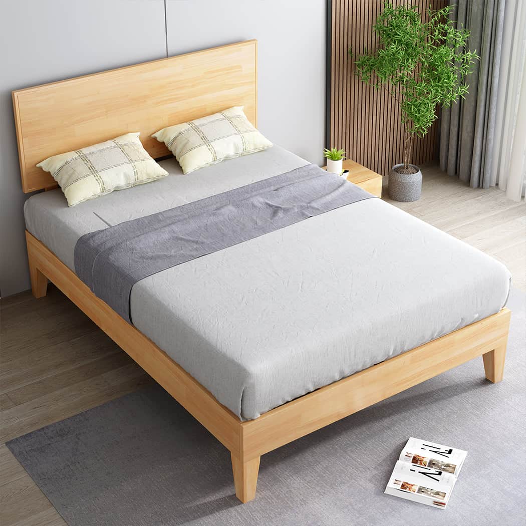 Stylish Queen Rubberwood Bed Frame  Wood Finish Classic Durable