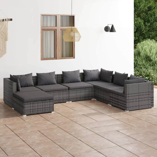 Stylish Serenity: 7-Piece Grey Poly Rattan Garden Lounge
