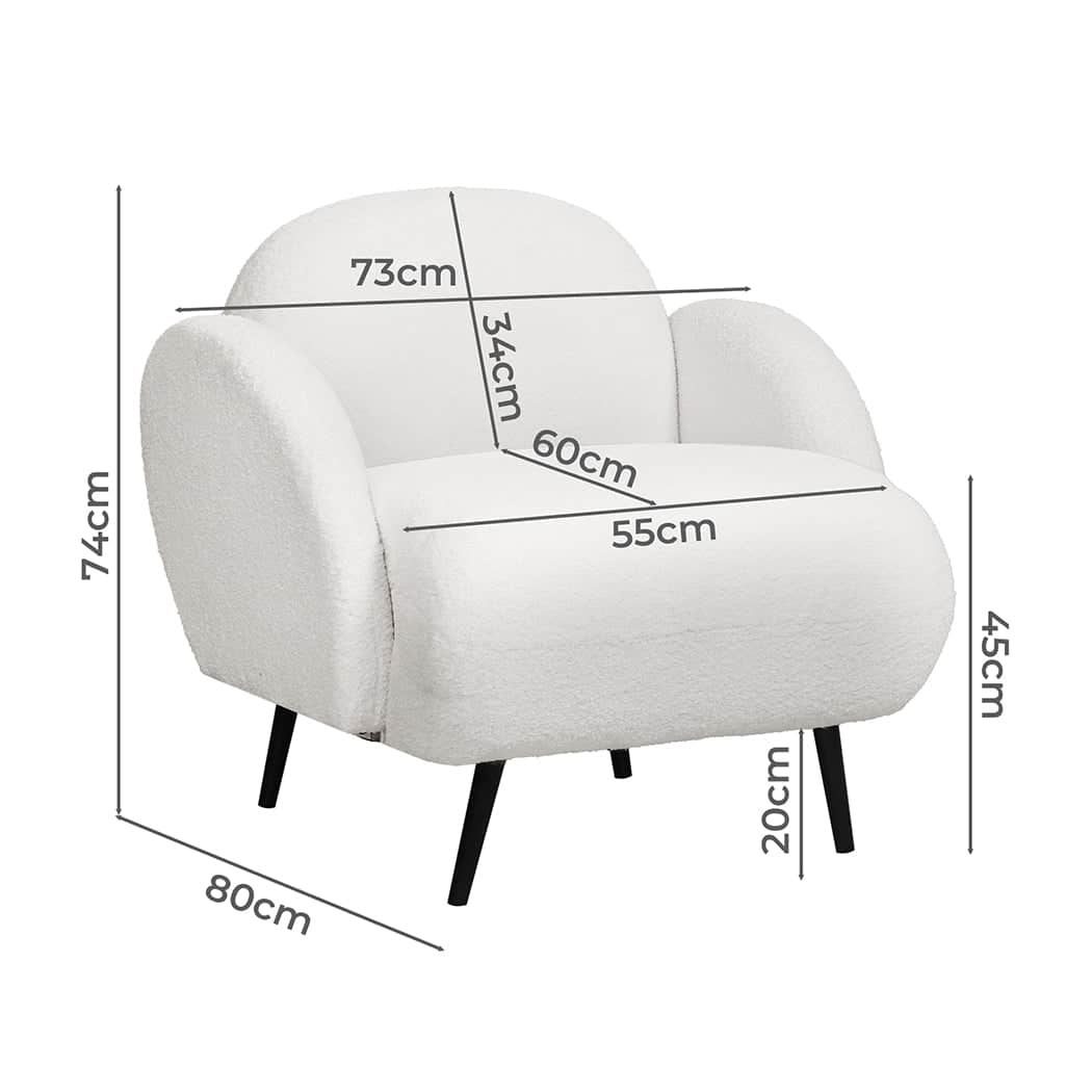 Stylish Sofa Chair Fleece Upholstered Single White  Adjustable Height