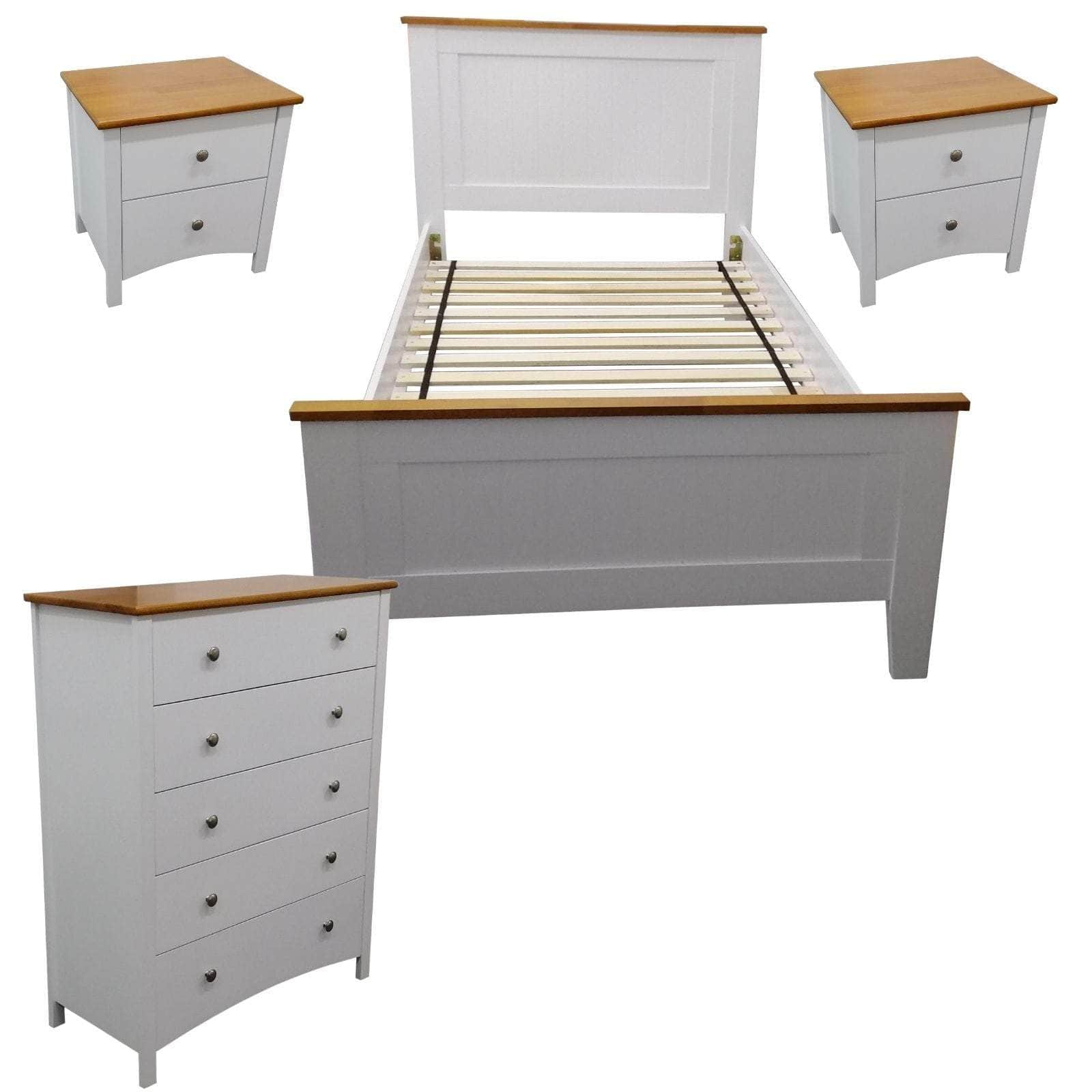 Stylish White Bedroom Furniture Set: Double/Queen/King Single Bed Suite, Bedside, and Tallboy