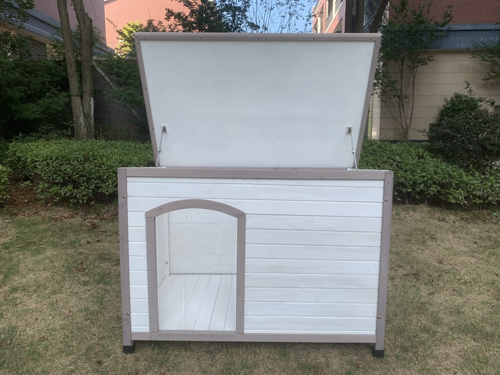 White colour - L Timber Pet Dog Kennel House Puppy Wooden Timber Cabin With Stripe White