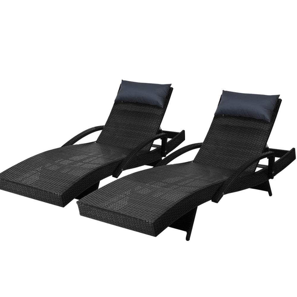 Sun Lounge Outdoor Furniture Wicker Lounger Rattan Day Bed Garden Patio Black